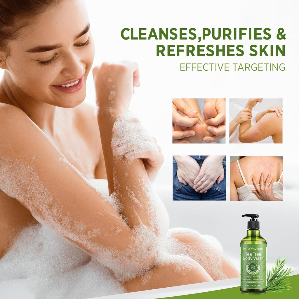 Tea Tree Body Wash & Soap, Purifying and Refreshing Body Cleanser with Tea Tree Oil & Wormwood, Moisturizing Body Wash Helps Soothe Skin, Suitable for Men and Women, 16.9 Fl Oz