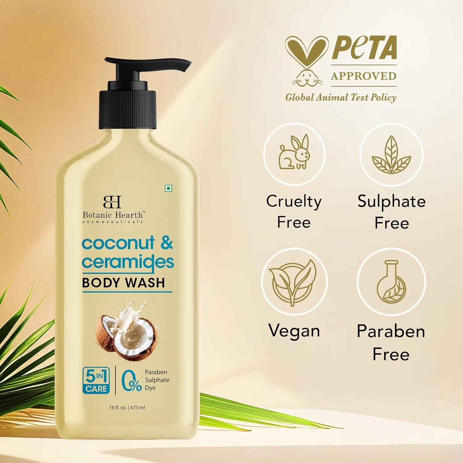 Coconut & Ceramides Body Wash – Hydrating Shower Gel for Soft, Smooth Skin, 5-In-1 Gentle Cleanser, Sulfate & Paraben Free – 16 Fl Oz