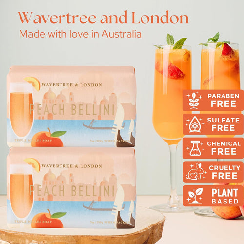 Peach Bellini Scented Natural Soap (2 Bars), 7Oz Moisturizing French Triple Milled Soap Bars Enriched with Shea Butter - Pure Plant Based Bath & Body Bars for All Skin Types